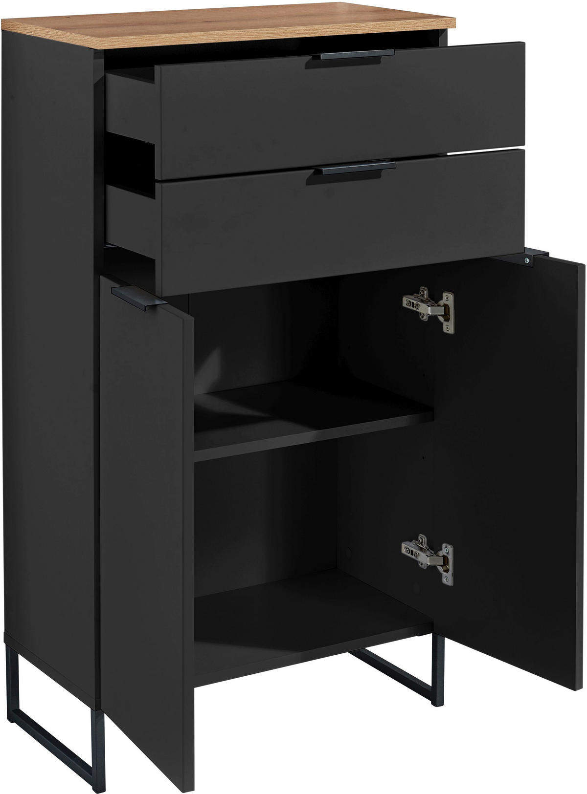 MIDISCHRANK 60/106/32 cm  - Eichefarben/Schwarz, KONVENTIONELL, Holzwerkstoff/Metall (60/106/32cm) - home24