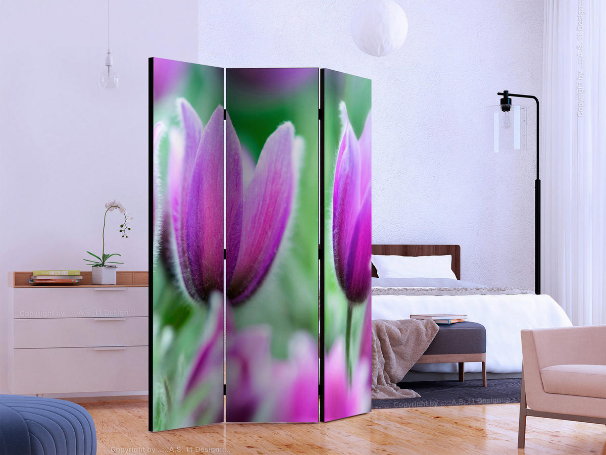SKÄRMVÄGG  i trä, textil  grön, violett  - grön/violett, Basics, trä/textil (135/172/3cm) - artgeist