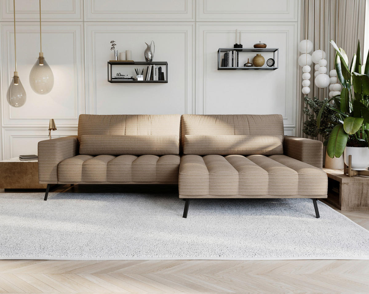 ECKSOFA in Cord Braun  291/204 cm  - Schwarz/Braun, Design, Textil/Metall (291/204cm) - Lomoco