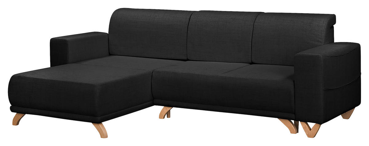 ECKSOFA Bella in Textilgeflecht Schwarz  257/174 cm  - Wengefarben/Schwarz, Design, Holz/Textil (257/174cm) - Livetastic