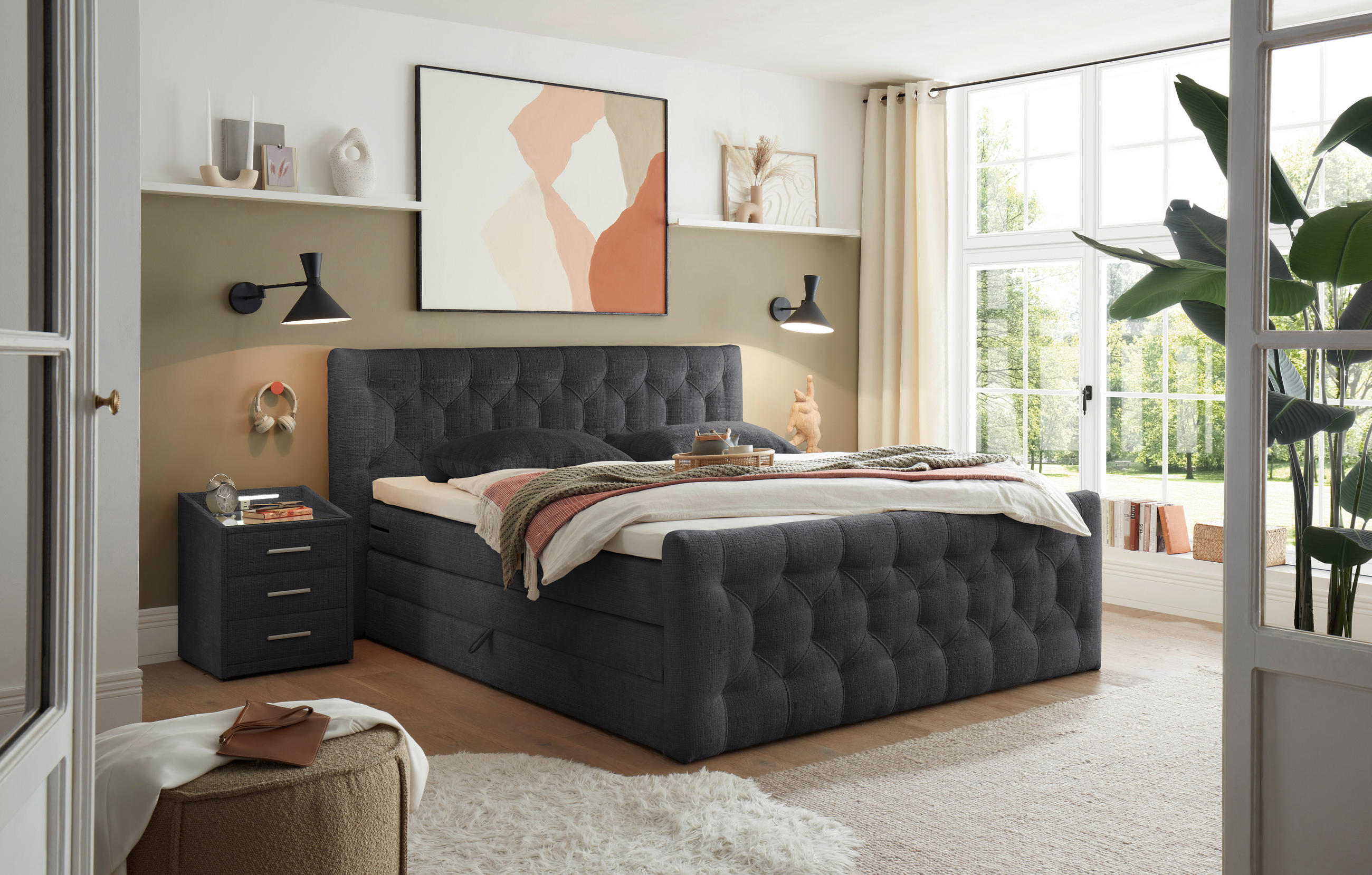 BOXSPRINGBETT 180/200 cm  in Schwarz  - Schwarz, MODERN, Holzwerkstoff/Kunststoff (180/200cm) - MID.YOU