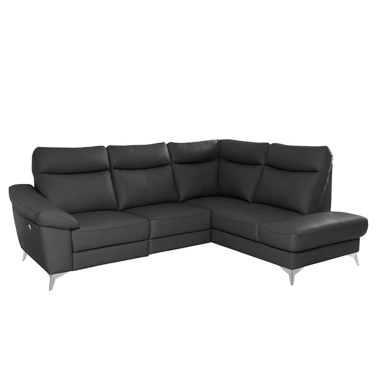 ECKSOFA Schwarz Echtleder Lederlook  - Chromfarben/Schwarz, Design, Leder/Textil (242/194cm) - Livetastic