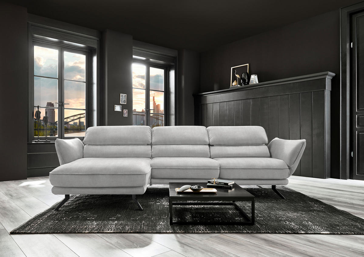 ECKSOFA in Velours Creme  153/283 cm  - Creme/Schwarz, Design, Textil/Metall (153/283cm) - Valdera
