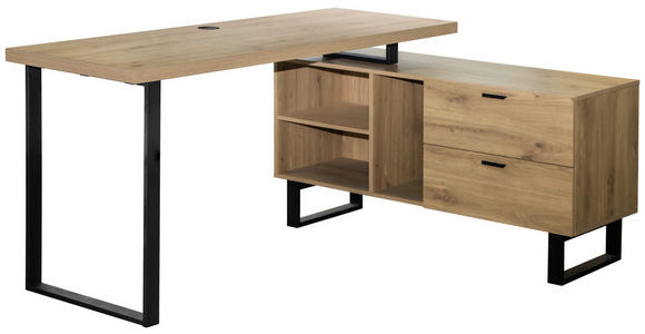 ECKSCHREIBTISCH 150/120/75 cm  in Schwarz, Eichefarben  - Eichefarben/Schwarz, KONVENTIONELL, Holzwerkstoff/Metall (150/120/75cm) - Carryhome