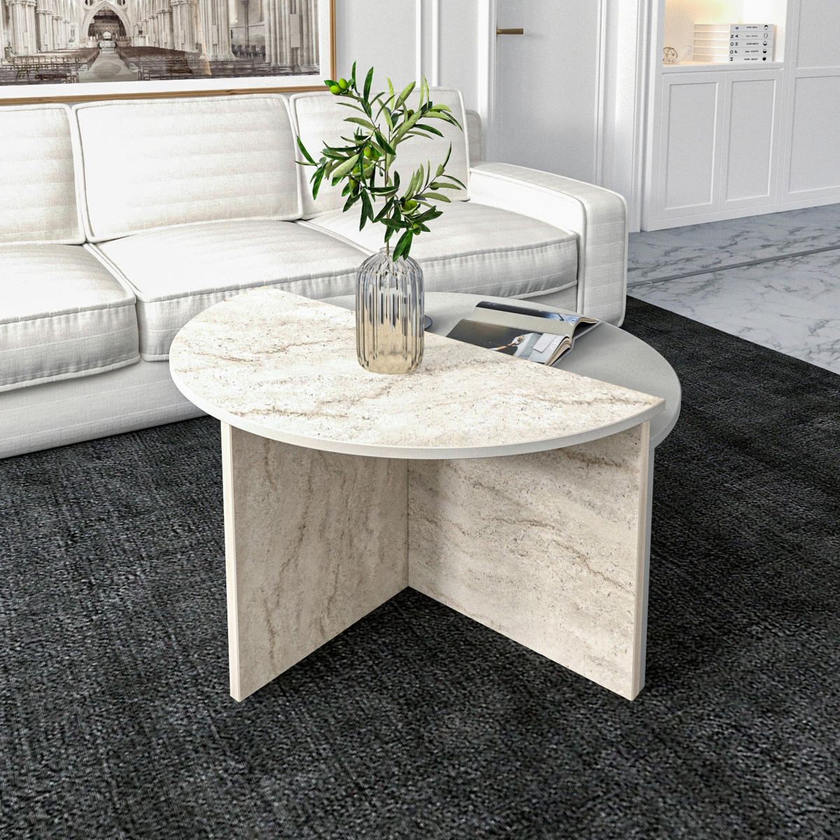 COUCHTISCHSET Dolunay Couchtisch Grau, Beige  - Beige/Grau, Design, Holzwerkstoff - Livetastic