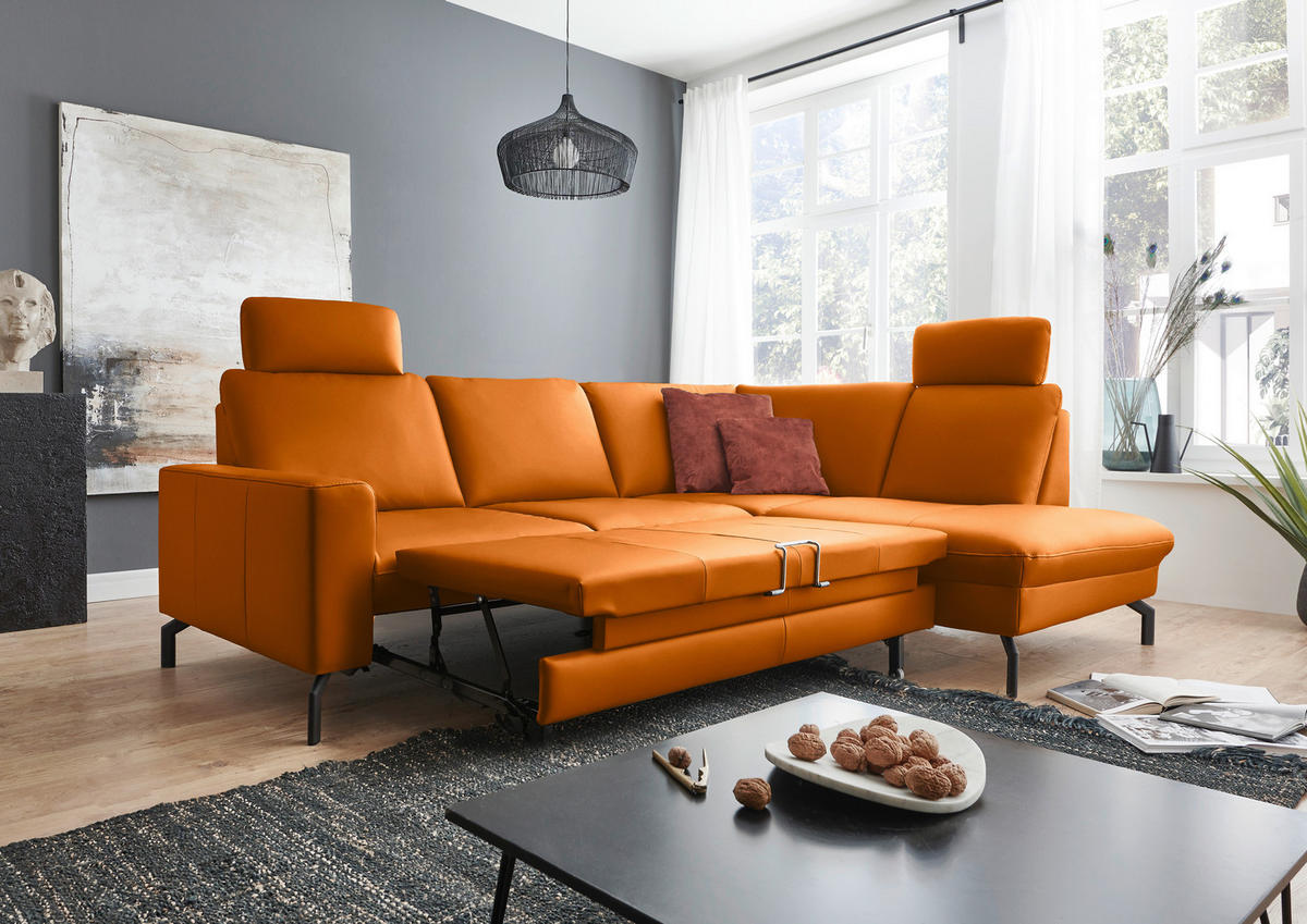 ECKSOFA Echtleder Orange  - Schwarz/Orange, Design, Leder/Metall (250/194cm) - Beldomo Premium