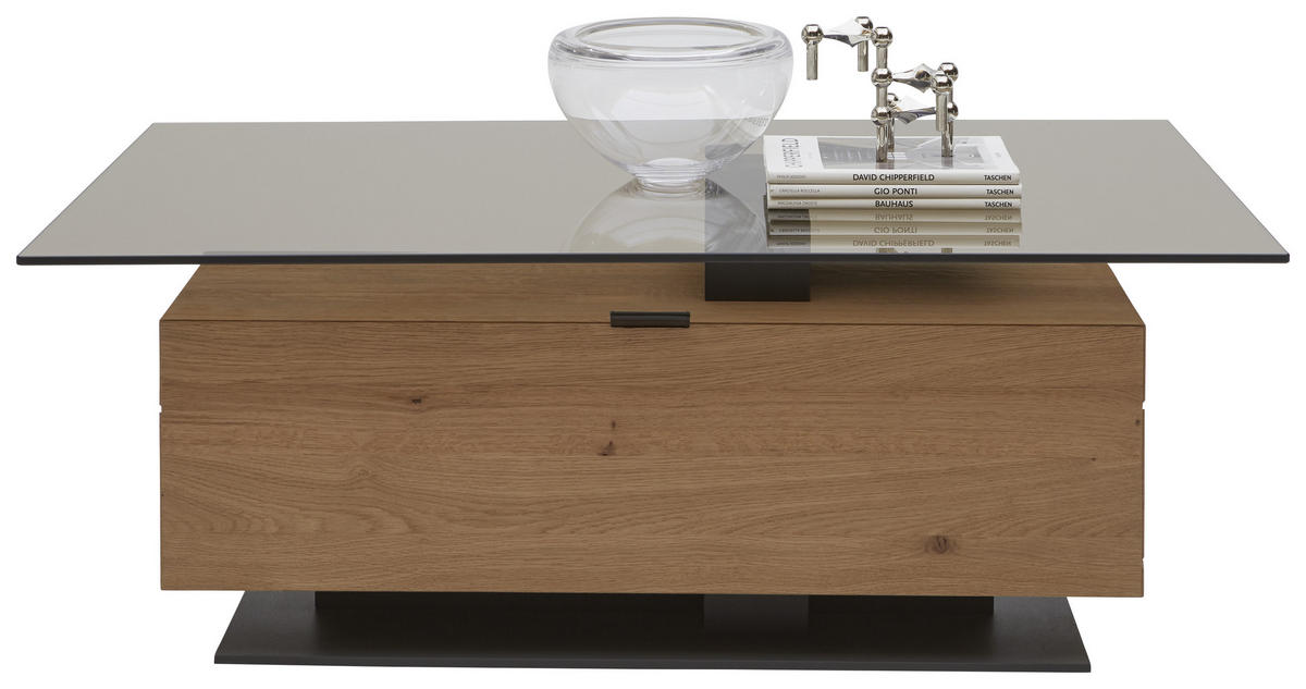 COUCHTISCH in Holz, Glas 125/75/46 cm  - Eichefarben/Anthrazit, Natur, Leder/Glas (125/75/46cm) - Valnatura