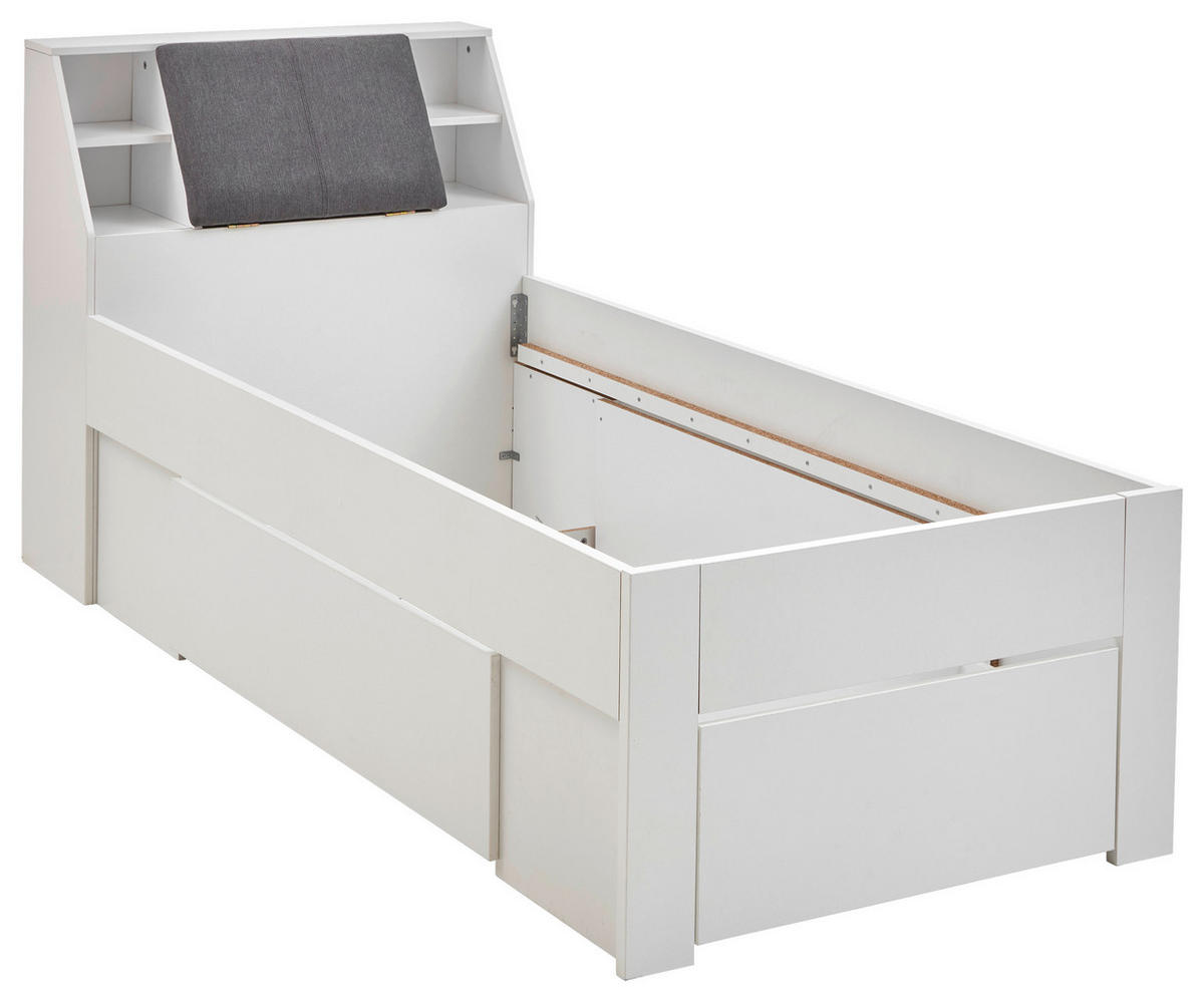 POSTEĽ S ÚLOŽNÝM PRIESTOROM, 90/200 cm biela - sivá/biela, Konventionell, kompozitné drevo/textil (90/200cm) - Carryhome