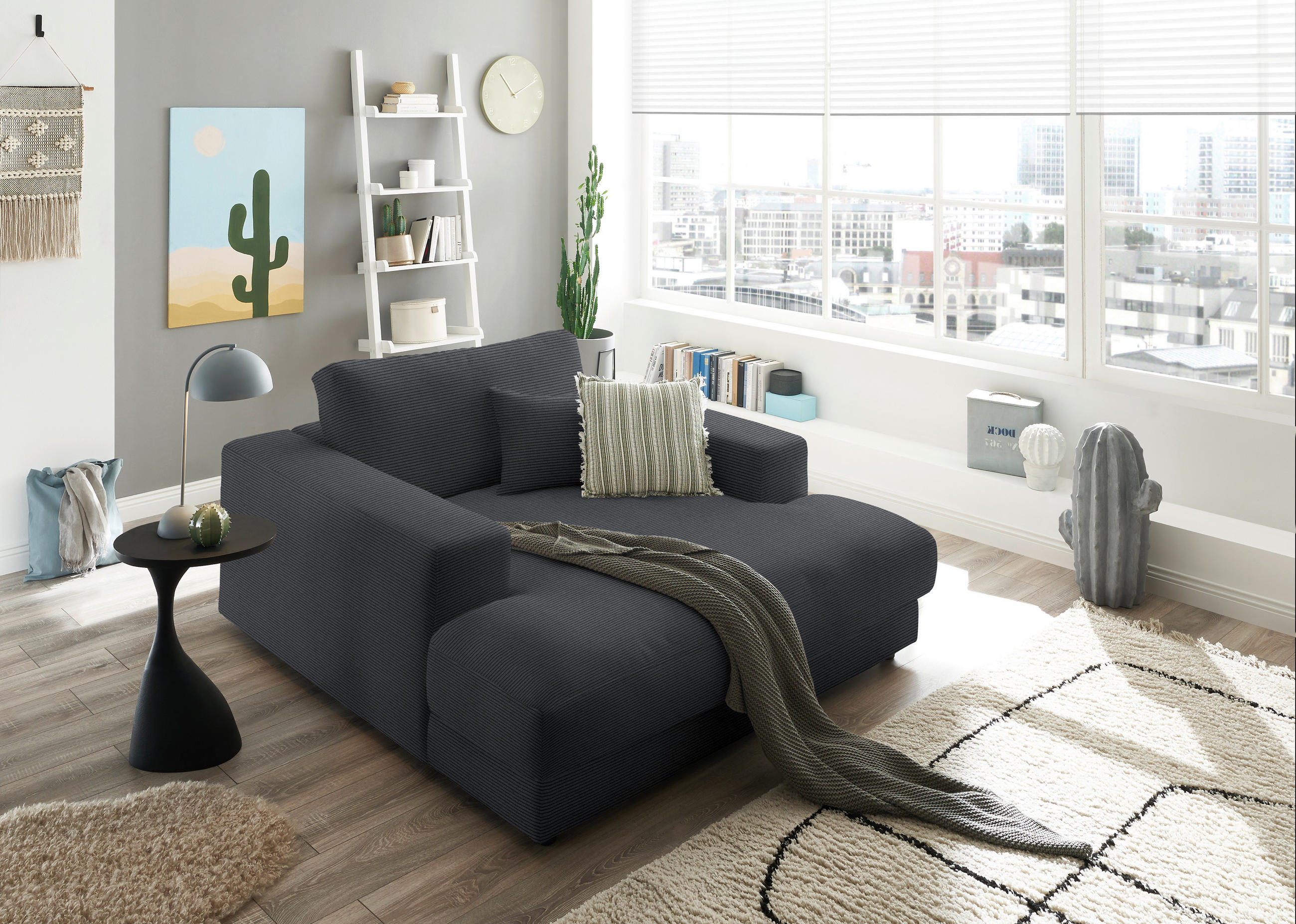 XXL-SESSEL in Feincord Anthrazit  - Anthrazit/Schwarz, Design, Kunststoff/Textil (150/86/170cm) - Lomoco