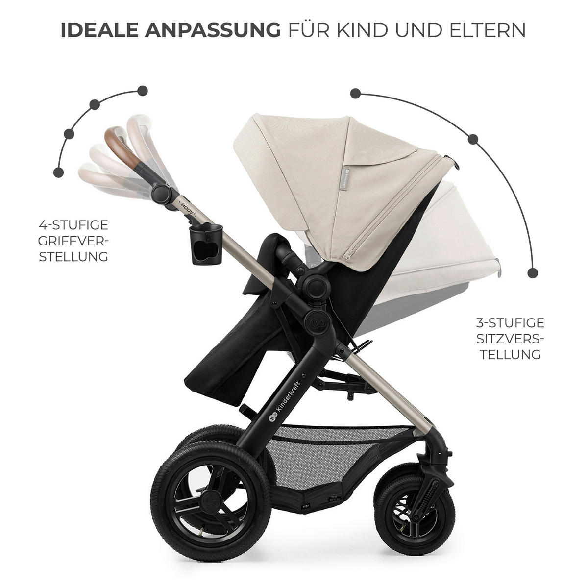 KINDERWAGENSET Moov 2 Air 3in1  - Greige/Goldfarben, Basics, Textil/Metall (60/86,5/106cm) - Kinderkraft