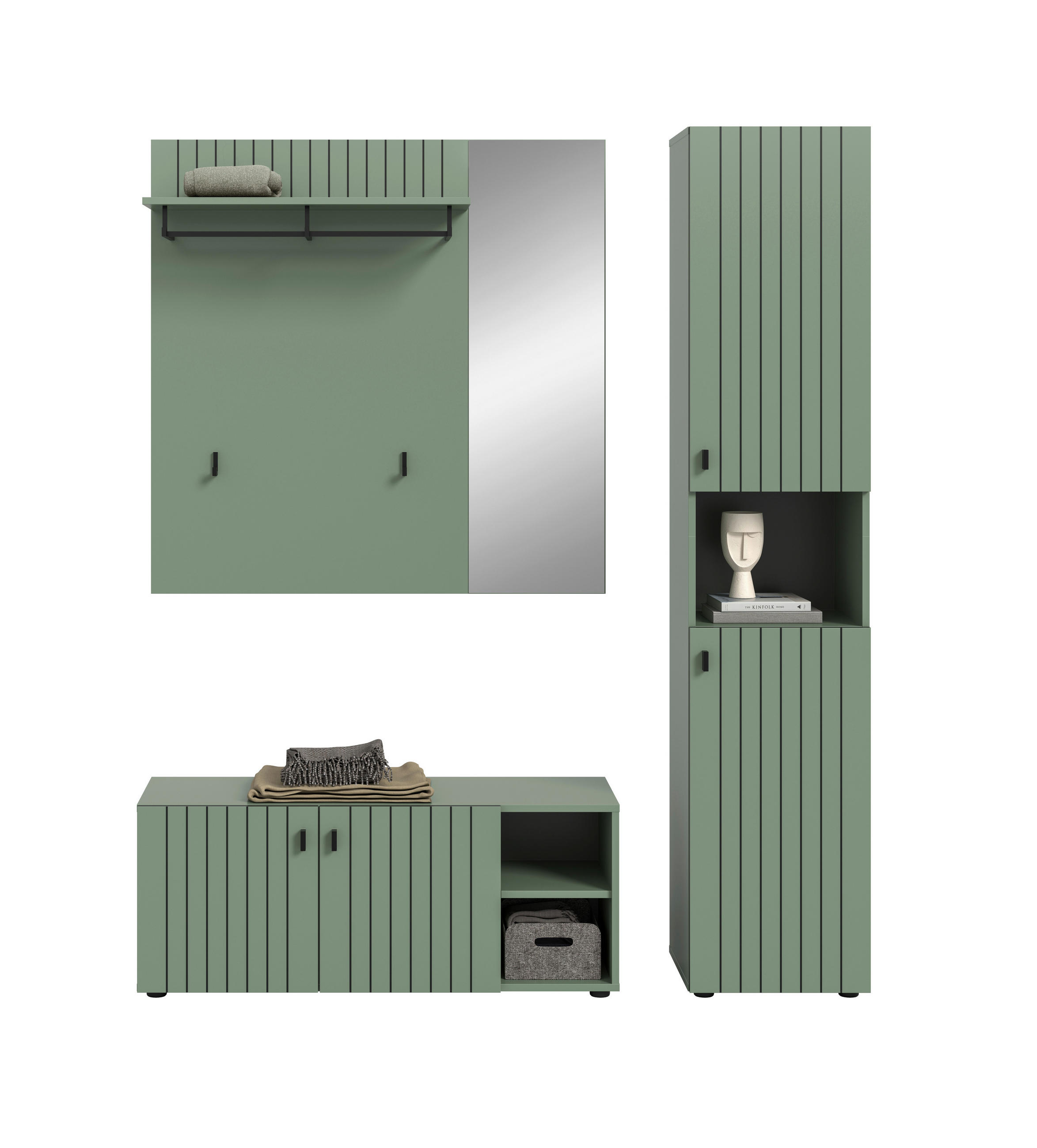 GARDEROBE 3-teilig  in 161/192/37 cm  - Graugrün, Design, Holzwerkstoff (161/192/37cm) - MID.YOU