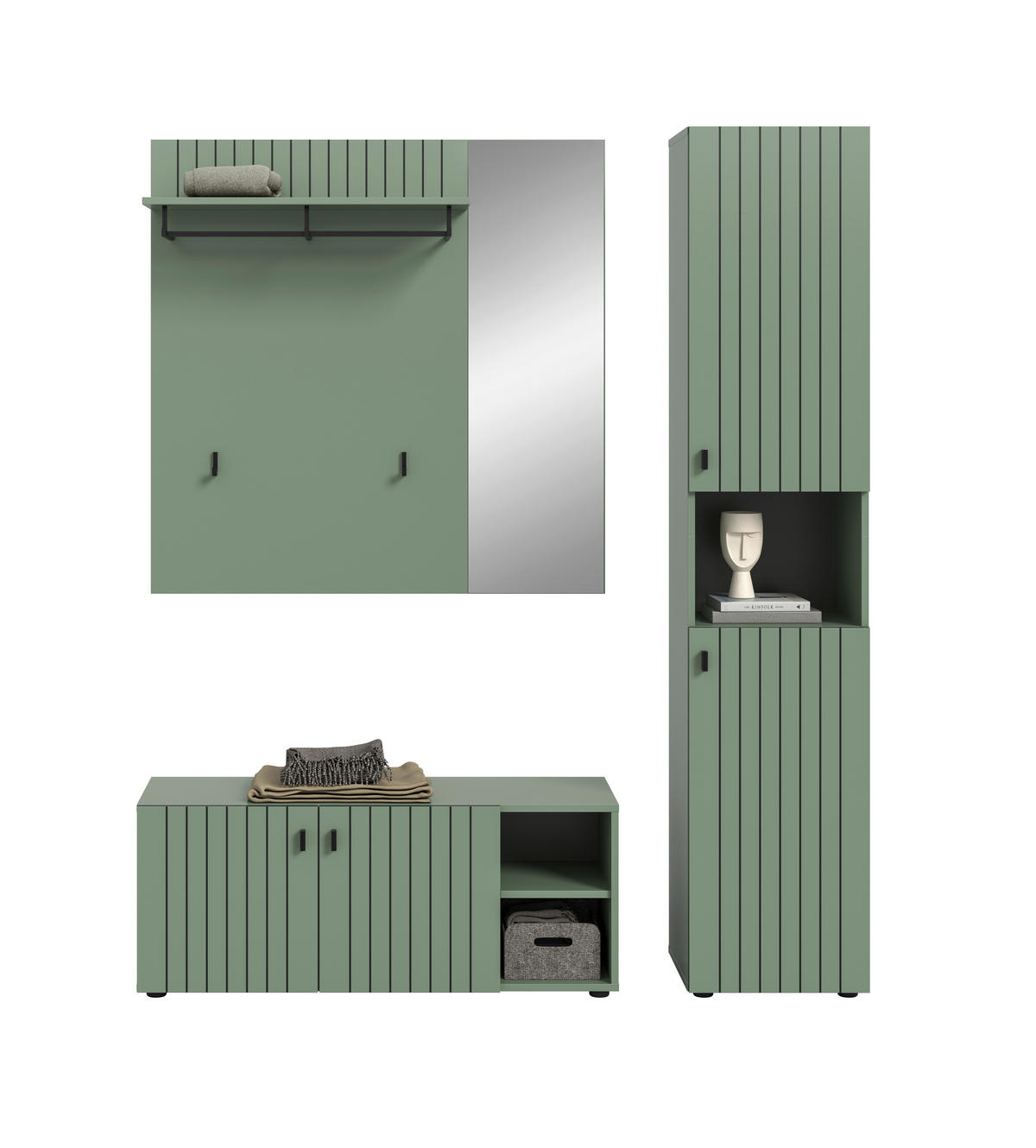 GARDEROBE 3-teilig  in 161/192/37 cm  - Graugrün, Design, Holzwerkstoff (161/192/37cm) - MID.YOU