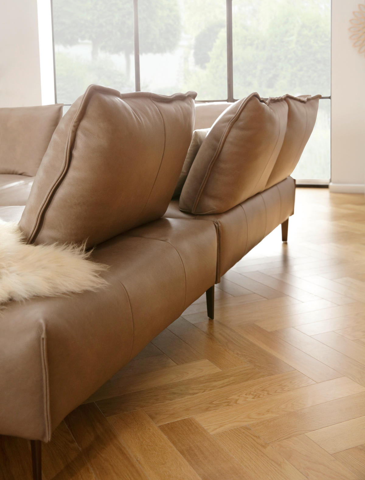 ECKSOFA in Echtleder Sandfarben  - Sandfarben/Schwarz, Design, Leder/Metall (340/272cm) - W.Schillig