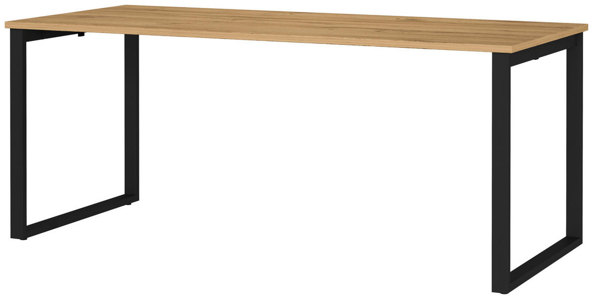 SCHREIBTISCH 180/80/75 cm  in Schwarz, Eichefarben  - Eichefarben/Schwarz, MODERN, Holzwerkstoff/Metall (180/80/75cm) - Novel