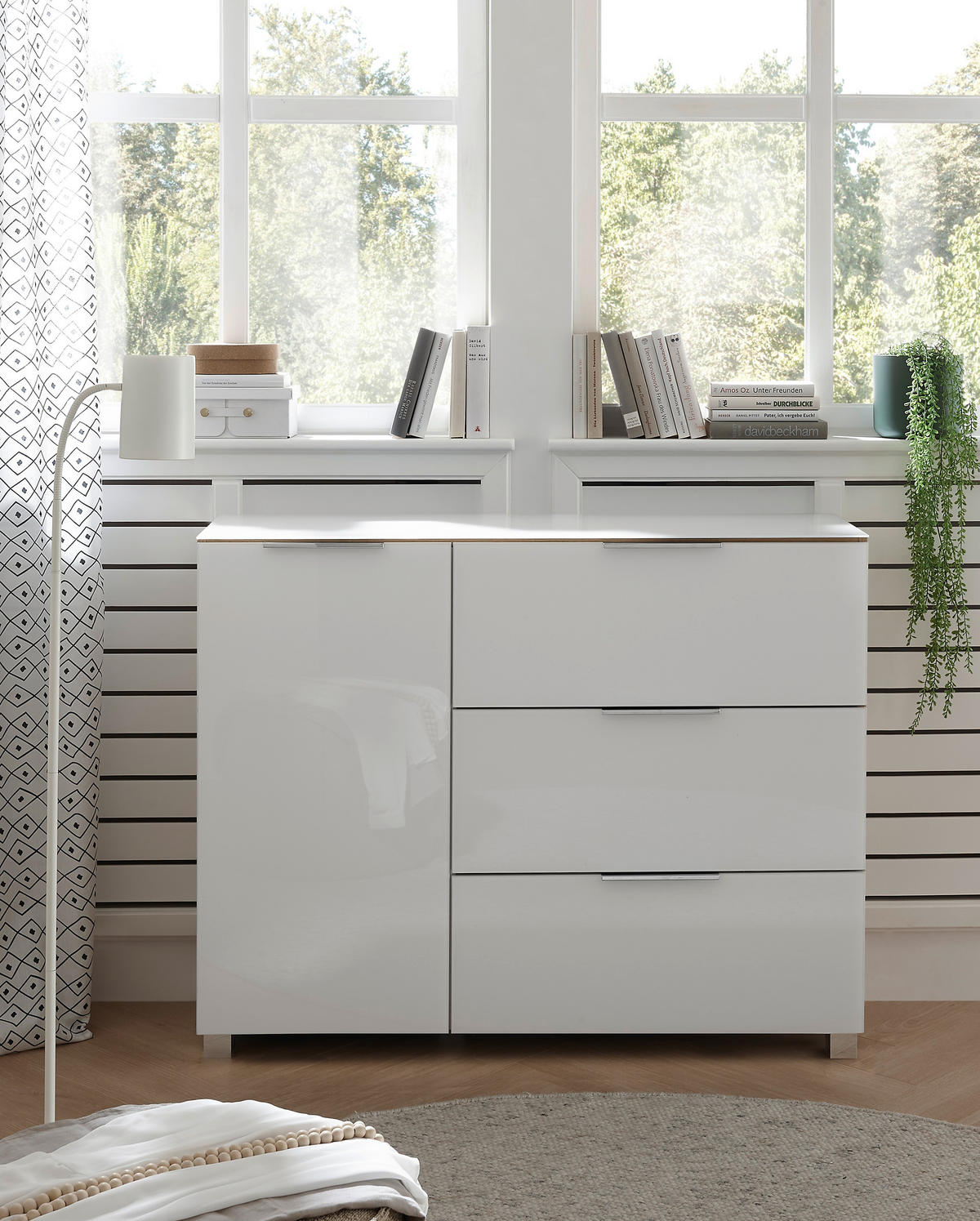 KOMMODE , 120,5/96/38,2 cm, 3 Schublade(n)  - Chromfarben/Weiss, Konventionell, Glas/Holzwerkstoff (120,5/96/38,2cm) - Xora