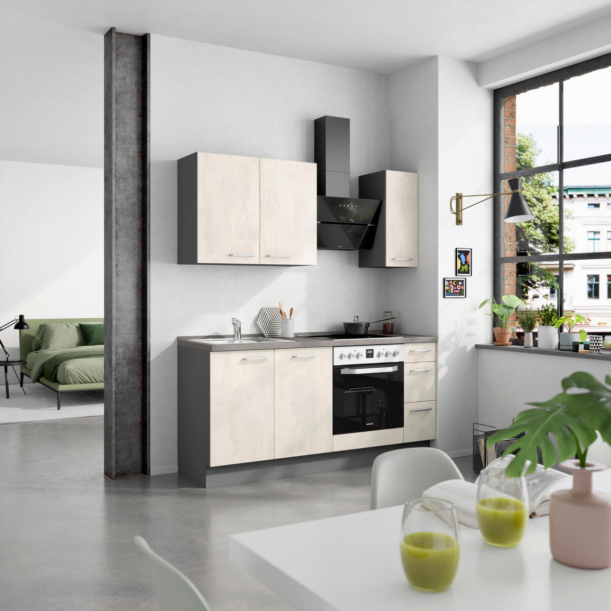 KÜCHENLEERBLOCK 180 cm   in Weiß, Schieferfarben  - Schieferfarben/Edelstahlfarben, MODERN, Holzwerkstoff/Metall (180cm) - Nobilia