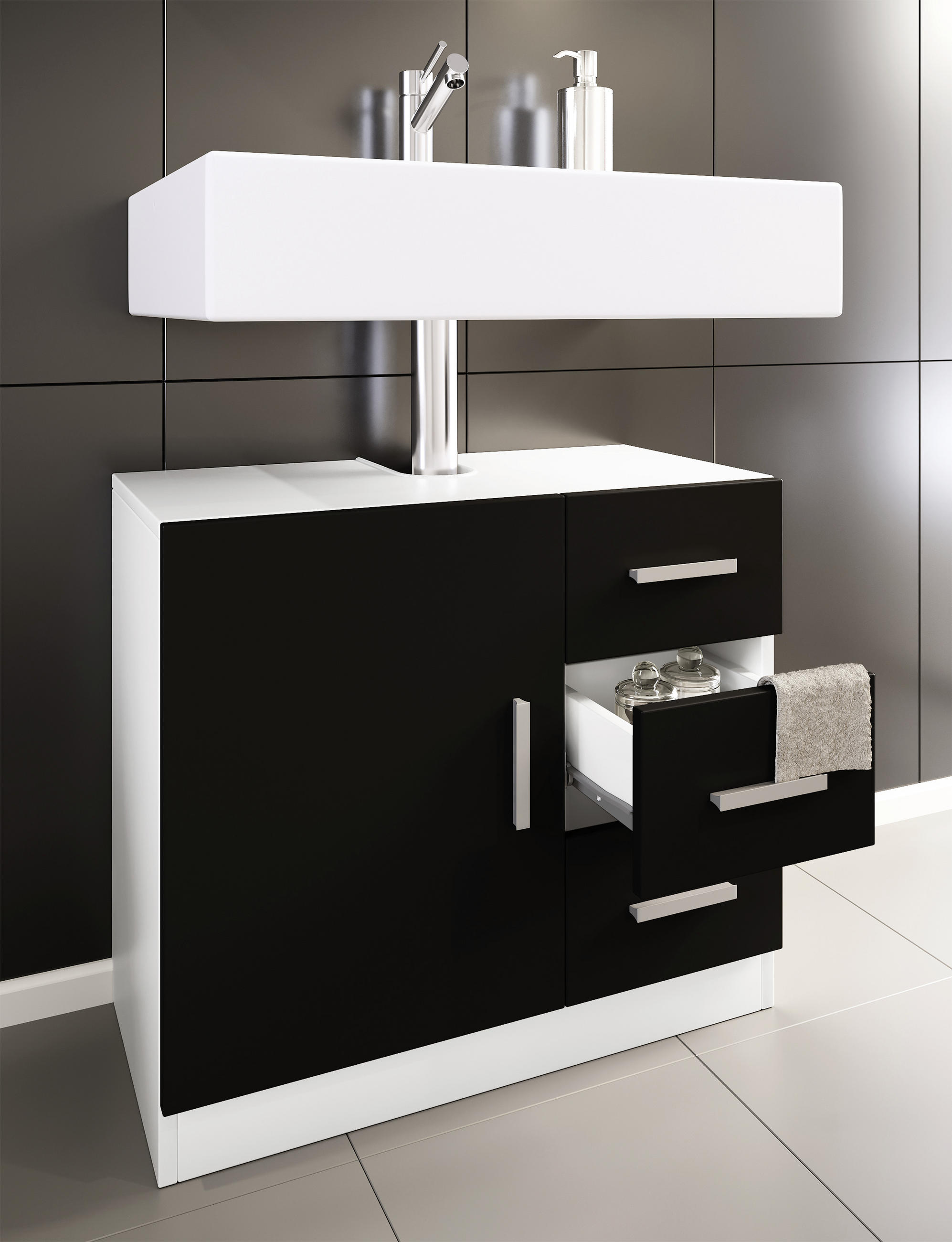 WASCHBECKENUNTERSCHRANK 63/55,8/30 cm  - Weiss/Schwarz, Modern, Holzwerkstoff/Kunststoff (63/55,8/30cm) - MID.YOU