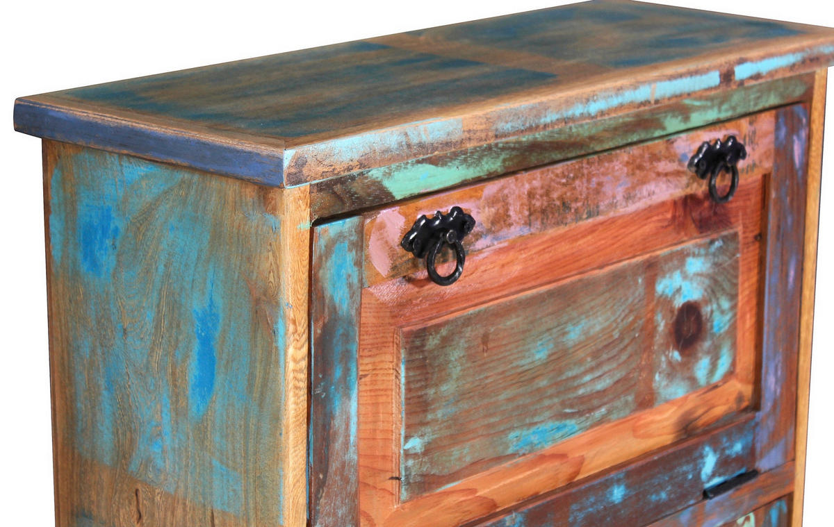 SCHUHSCHRANK Altholz massiv Multicolor  - Multicolor/Schwarz, Design, Holz/Metall (65/110/25cm) - MID.YOU