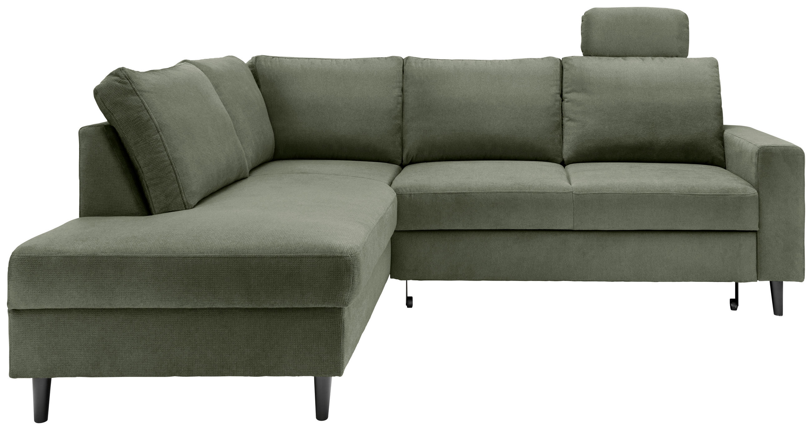 ECKSCHLAFSOFA in Dunkelgrün Textil   - Dunkelgrün/Schwarz, Modern, Holz/Textil (200/242cm) - Livetastic