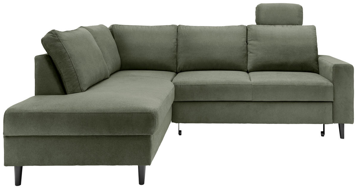ECKSCHLAFSOFA Dunkelgrün Chenille  - Dunkelgrün/Schwarz, MODERN, Holz/Textil (200/242cm) - Livetastic