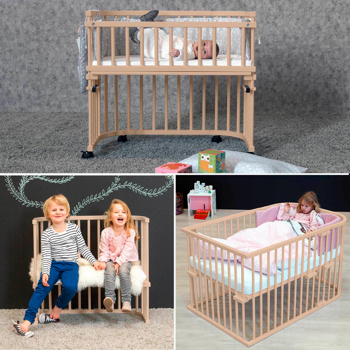 BEISTELLBETT 96/56,50/96,50 cm  - Beige, Basics, Holz (96/56,50/96,50cm) - Babybay