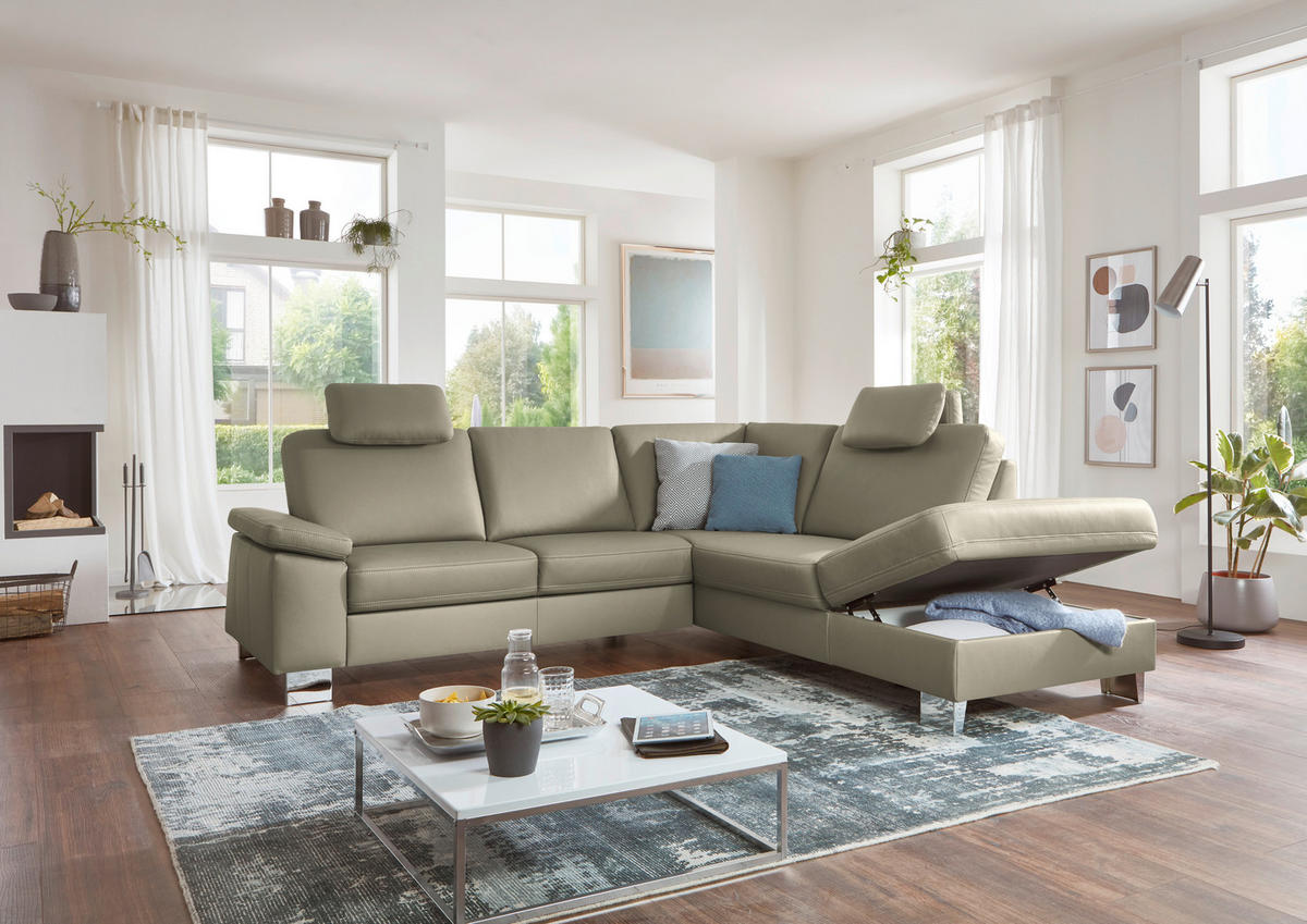 ECKSOFA  in Echtleder Perlmutt  248/235 cm  - Beige/Perlmutt, Design, Leder/Metall (248/235cm) - Beldomo Premium