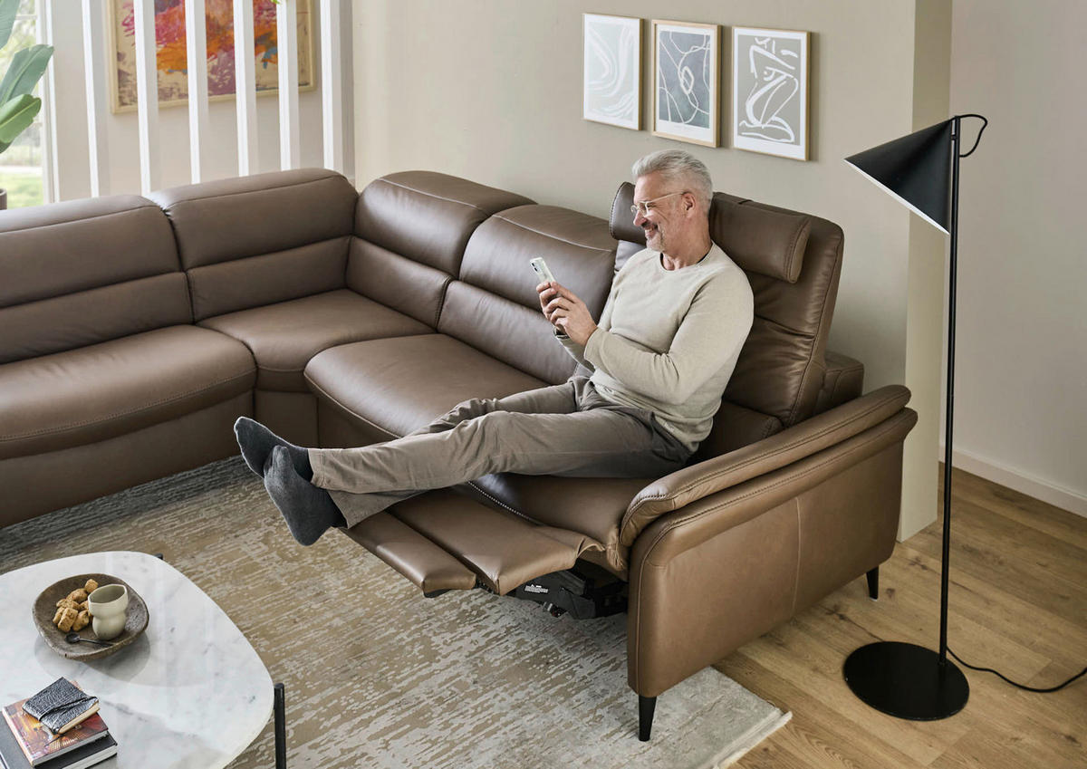 ECKSOFA Braun Echtleder  - Schwarz/Braun, Design, Leder/Metall (260/287cm) - Valdera