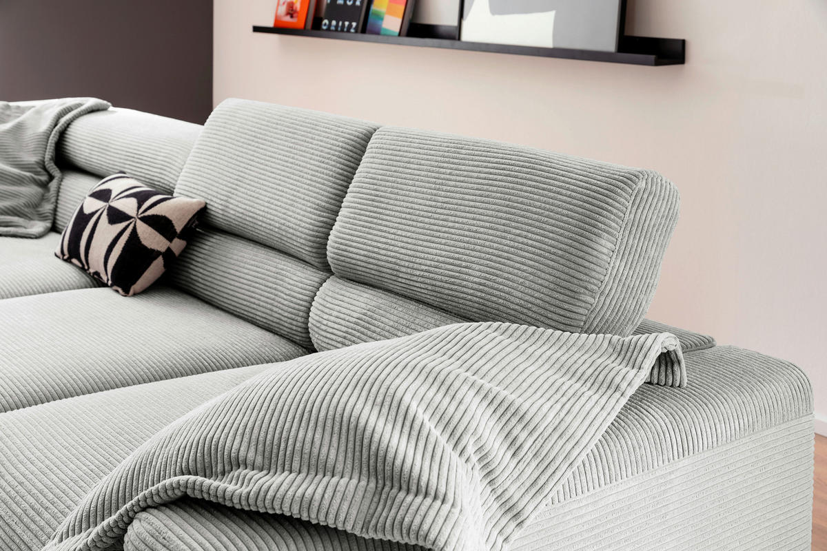 ECKSOFA inkl. Funktion in Cord Petrol  - Petrol/Schwarz, Modern, Textil/Metall (219/309cm) - Pure Home Lifestyle
