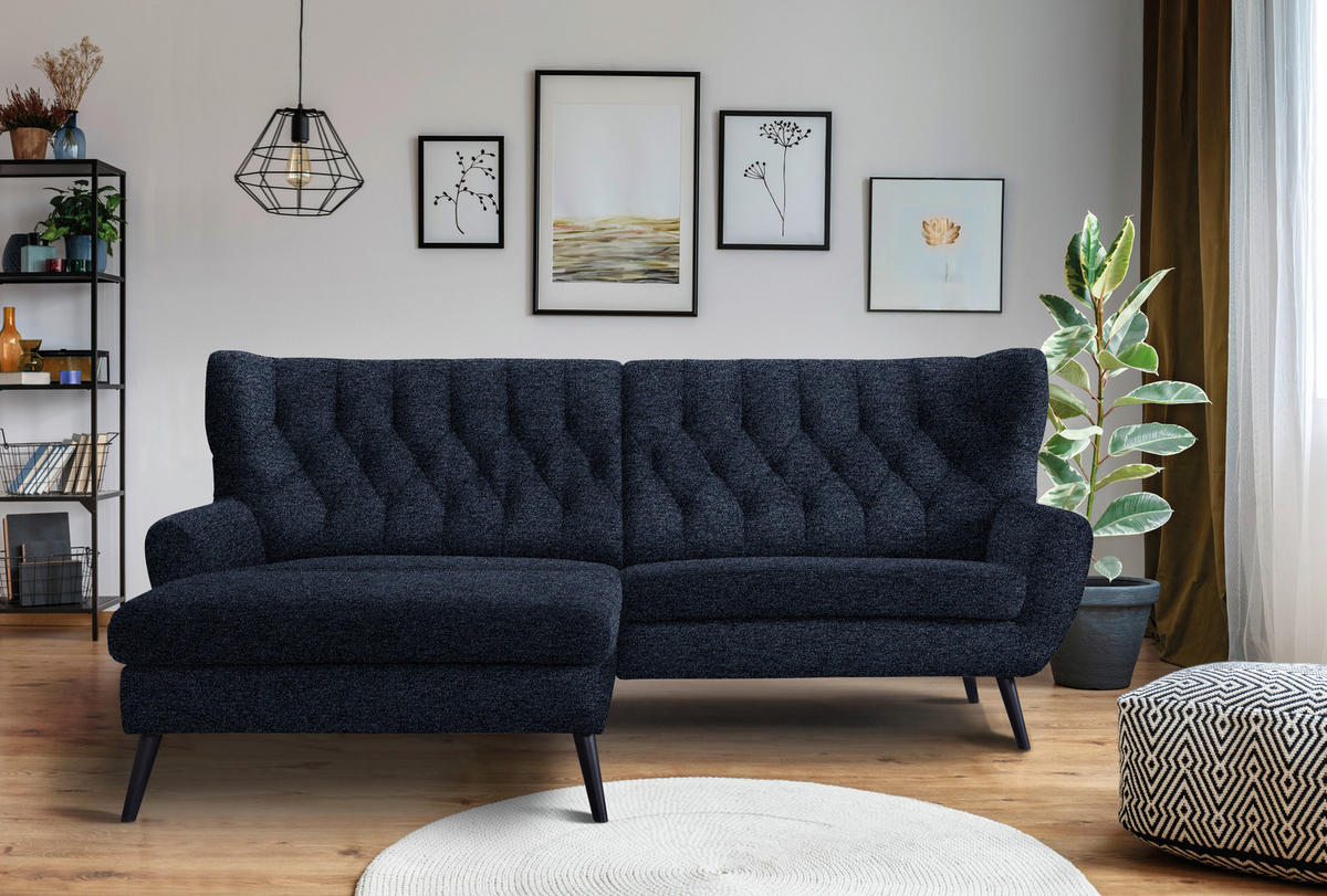 ECKSOFA in Flachgewebe Dunkelblau  165/237 cm  - Schwarz/Dunkelblau, Design, Holz/Textil (165/237cm) - Stylife