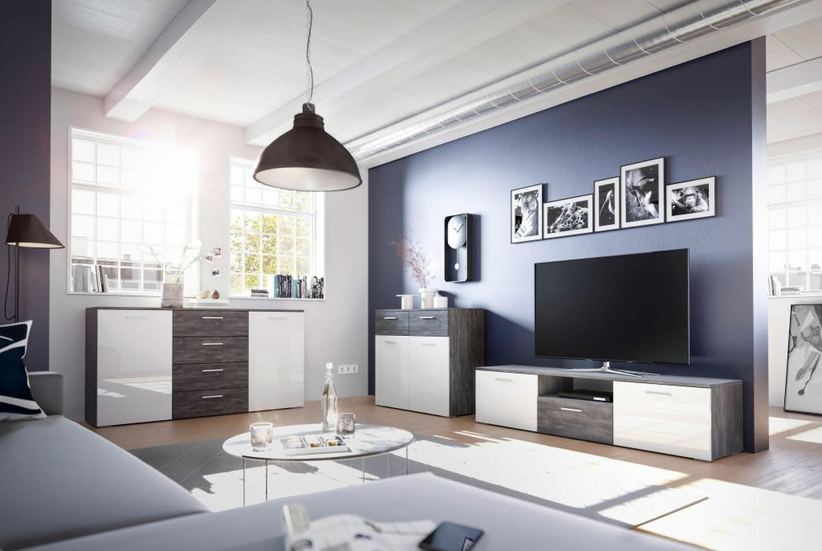 KOMODA   100/85/38 cm   antracit, bijela visoki sjaj  - srebrne boje/bijela visoki sjaj, Konvencionalno, drvni materijal/plastika (100/85/38cm) - MID.YOU