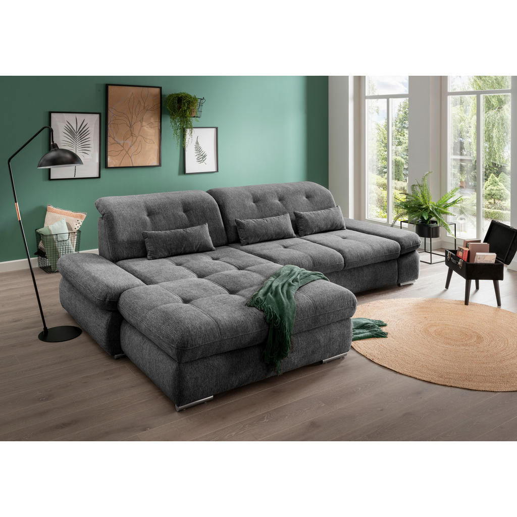 Thumbnail - Livetastic Ecksofa, Anthrazit, Textil, Uni, 4-Sitzer, Füllung: Schaumstoff, Ottomane links, L-Form, 300x196 cm, Made in ...