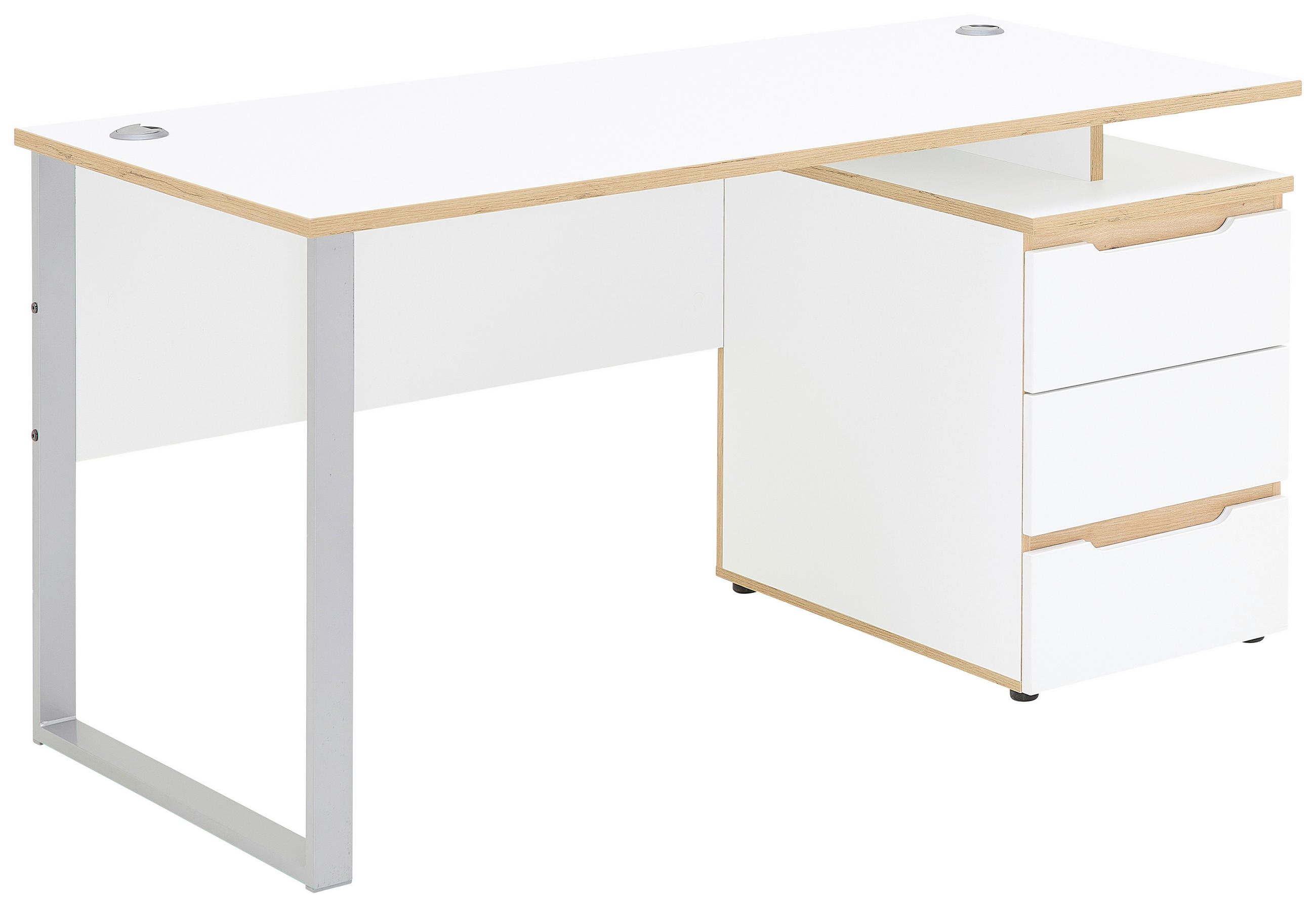 SCHREIBTISCH  in Silberfarben, Weiss, Eiche Artisan  - Weiss/Silberfarben, Konventionell, Holzwerkstoff/Metall (150/77/73cm) - MID.YOU
