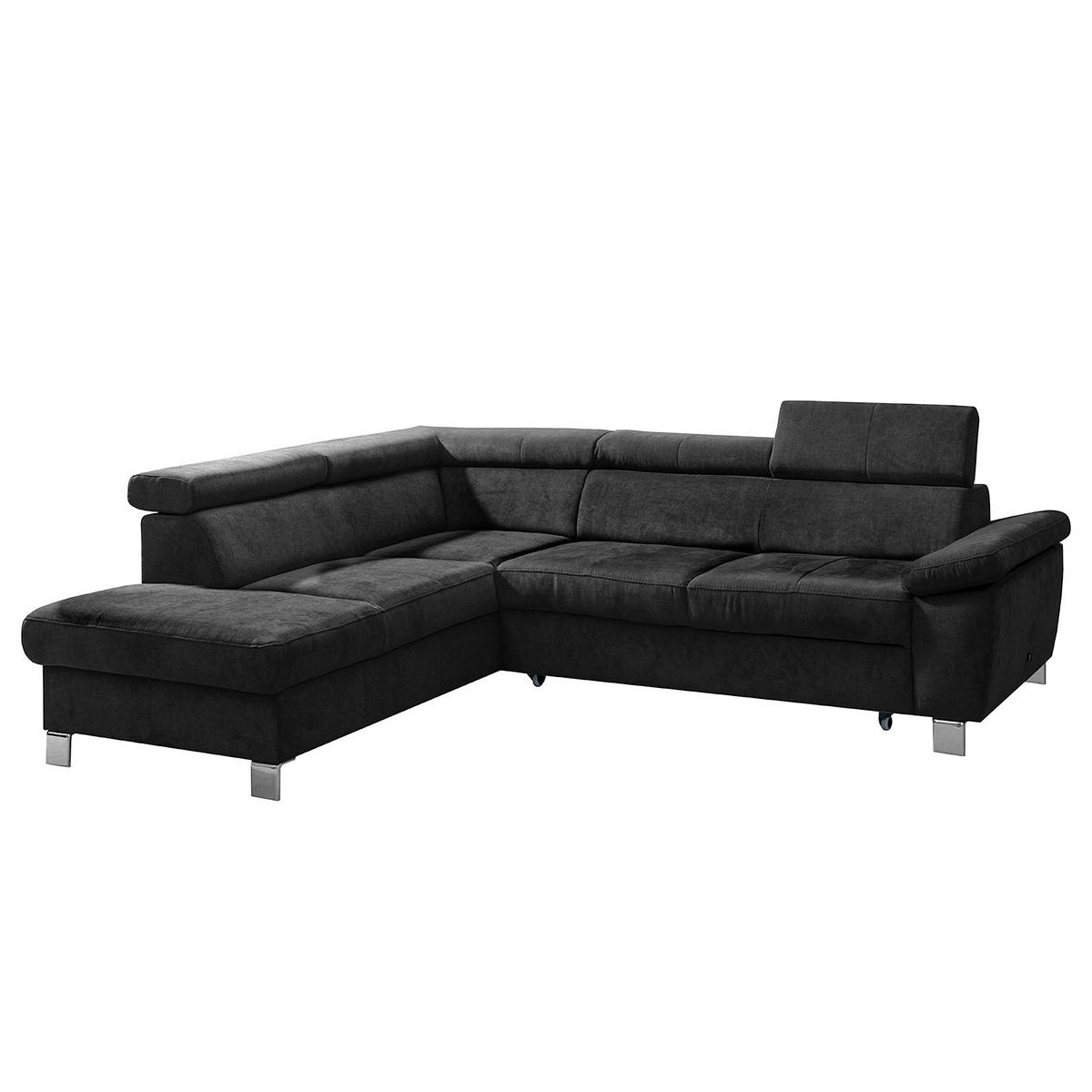 ECKSOFA Schwarz Mikrofaser  - Chromfarben/Schwarz, Design, Textil/Metall (208/248cm) - Livetastic