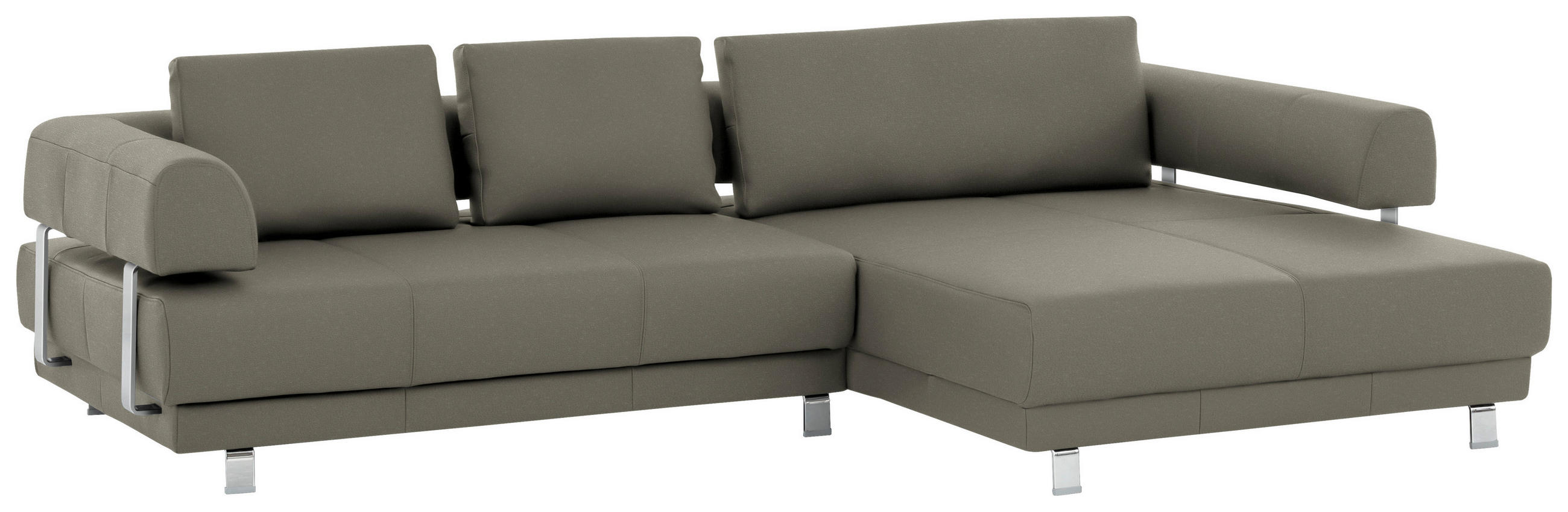 ECKSOFA Grau Echtleder  - Grau, Design, Leder/Metall (307/188cm) - Stylife
