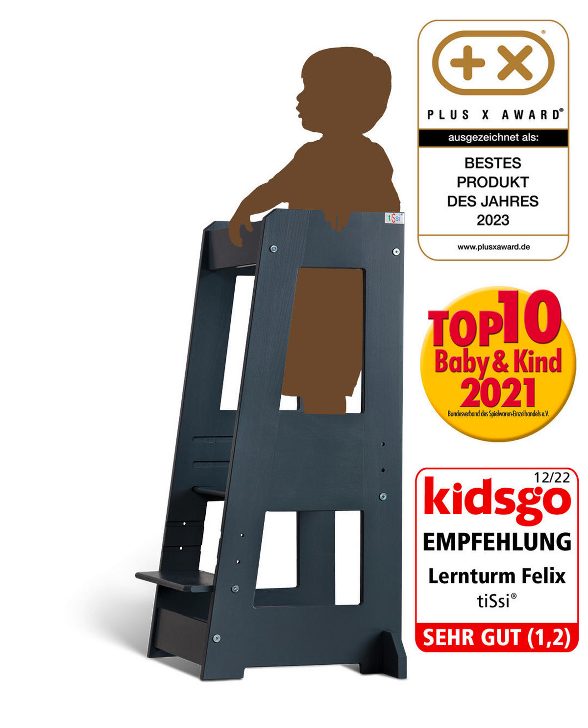 LERNTURM Felix  - Grau, Design, Holz (40/91/45cm) - tiSsi