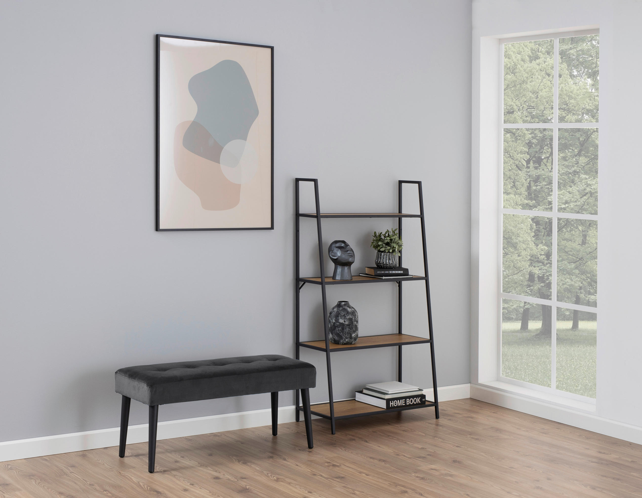 BÄNK i metall, textil svart, mörkgrå  - mörkgrå/svart, Trend, metall/textil (95/45/38cm) - Livetastic