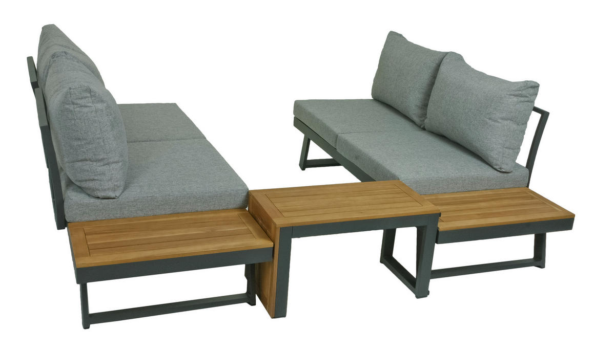 LOUNGEGARNITUR Akazie Hartholz Aluminium  - Schwarz/Braun, Basics, Holz/Kunststoff - Gardenson