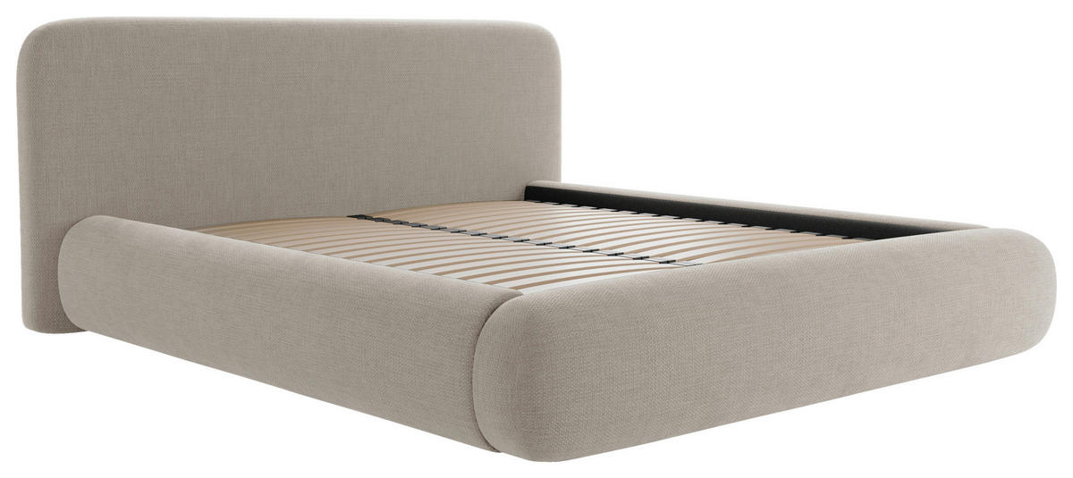 POLSTERBETT 180/200 cm,  in Taupe, gepolstertes Kopfteil, Lattenrost, Bettkasten,  - Taupe/Schwarz, Design, Holz/Textil (180/200cm) - Chameo