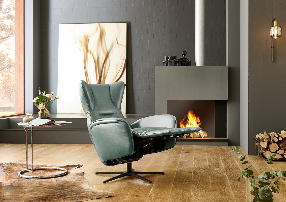 RELAXSESSEL Leder Opal  - Opal/Schwarz, Design, Leder/Metall (75/106/86cm) - Valdera