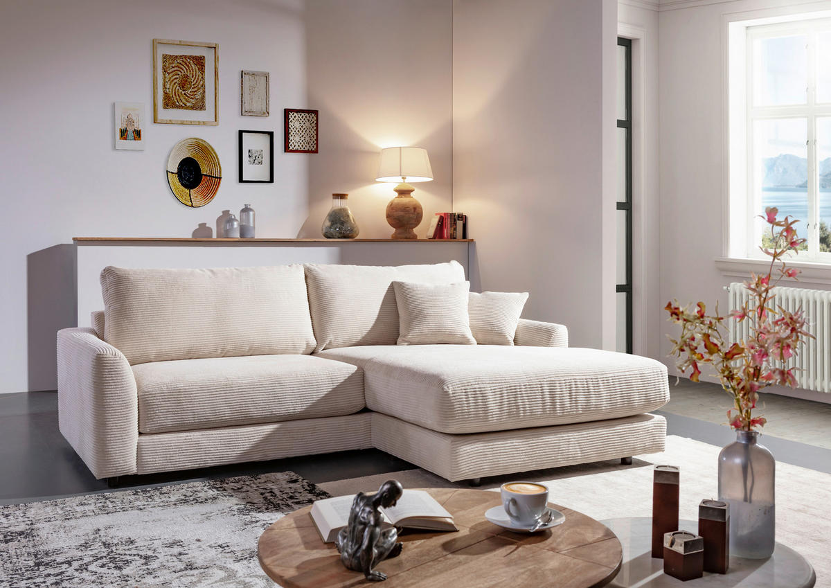 ECKSOFA in Cord Beige  240/175 cm  - Beige/Schwarz, Design, Kunststoff/Textil (240/175cm) - Landscape