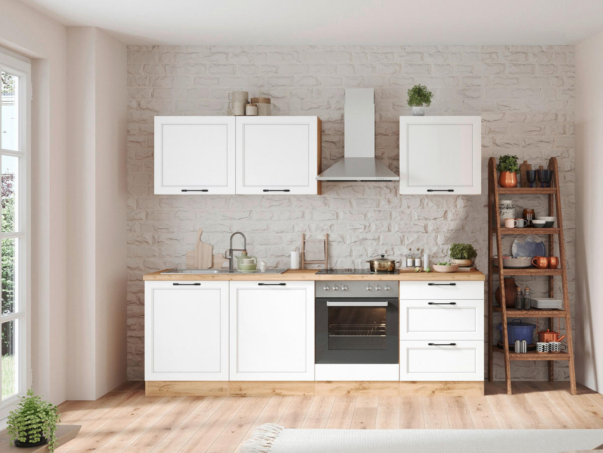 KÜCHENLEERBLOCK 240 cm   in Weiß, Eiche Wotan  - Eiche Wotan/Schwarz, LIFESTYLE, Holzwerkstoff/Metall (240cm) - Held