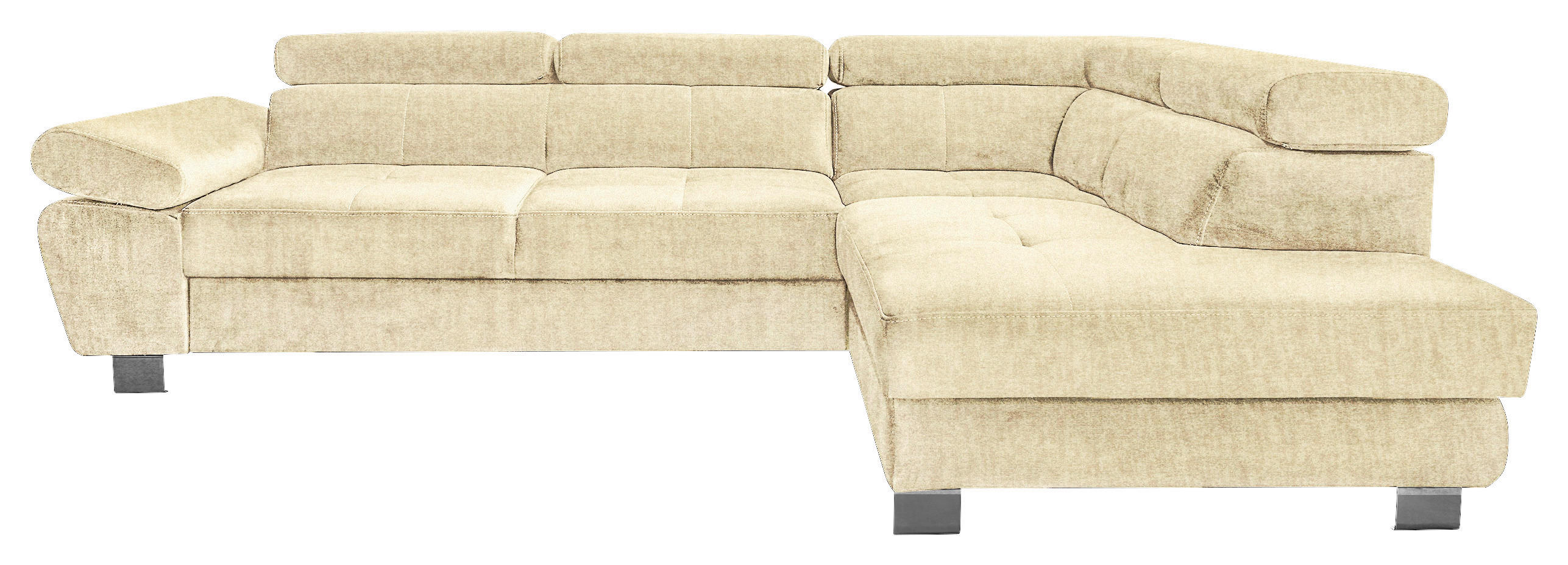ECKSOFA Beige Webstoff Bettkasten, Schlaffunktion, Rücken echt, Armteilverstellung, Kopfteilverstellung  - Chromfarben/Beige, MODERN, Textil/Metall (278/205cm) - Stylife