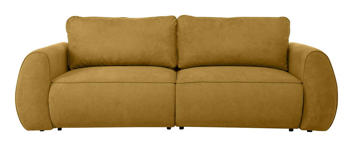 SCHLAFSOFA Chenille Goldfarben  inkl. Zierkissen, Rückenkissen, Bettkasten, Schlaffunktion, Rücken echt, Liegefläche im Originalstoff  - Goldfarben/Schwarz, KONVENTIONELL, Kunststoff/Textil (257/96/110cm) - Milino