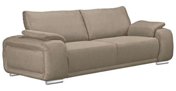 3-SITZER-SOFA Lederlook Beige - Chromfarben/Beige, KONVENTIONELL, Textil/Metall (241/85/95cm) - Carryhome