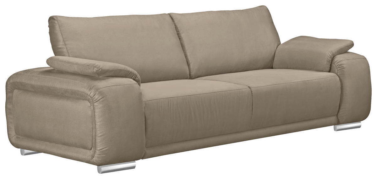 3-SITZER-SOFA Lederlook Beige  - Chromfarben/Beige, KONVENTIONELL, Textil/Metall (241/85/95cm) - Carryhome