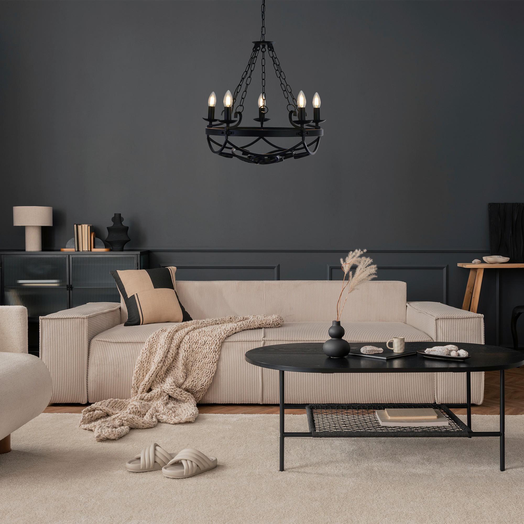KRONLEUCHTER CARTWHEEL III   - Schwarz, LIFESTYLE, Metall (54/102/54cm) - Searchlight