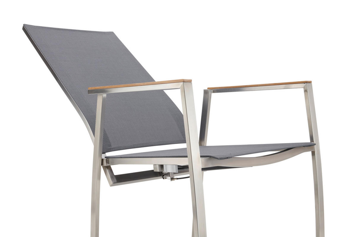 STAPELSESSEL verstellbar Teakholz Edelstahl Grau, Naturfarben, Edelstahlfarben  - Edelstahlfarben/Naturfarben, Design, Holz/Textil (56/112/63cm) - Amatio