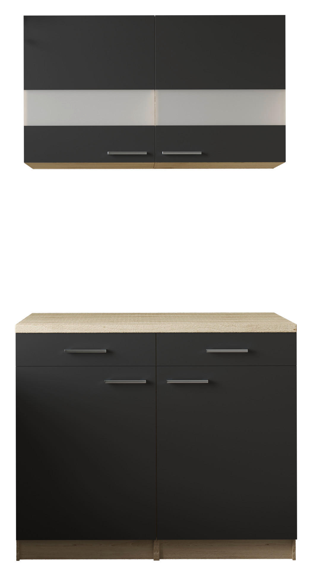 BUFFET 100/200/60 cm  in Schwarz, Eichefarben  - Eichefarben/Silberfarben, Basics, Glas/Holzwerkstoff (100/200/60cm) - Respekta