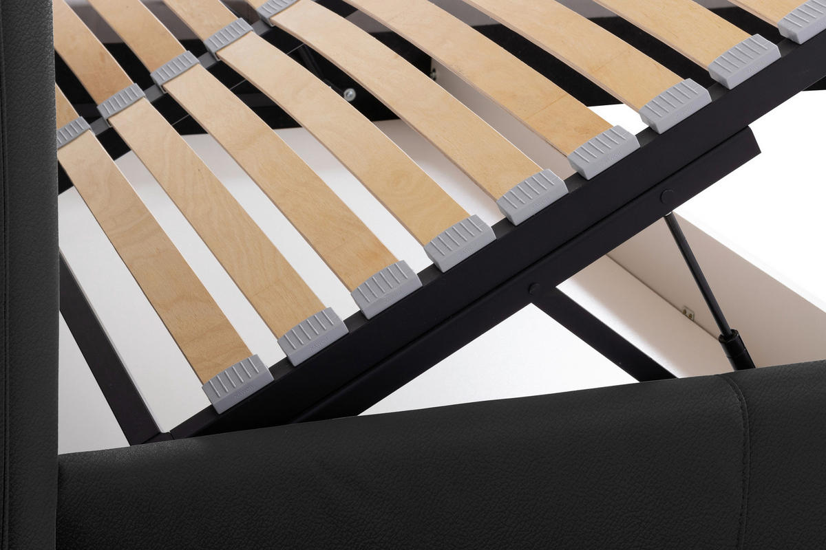 POLSTERBETT 180/200 cm,  in Schwarz, gepolstertes Kopfteil, Lattenrost, Bettkasten,  - Schwarzchrom/Schwarz, KONVENTIONELL, Leder/Holz (180/200cm) - Esposa