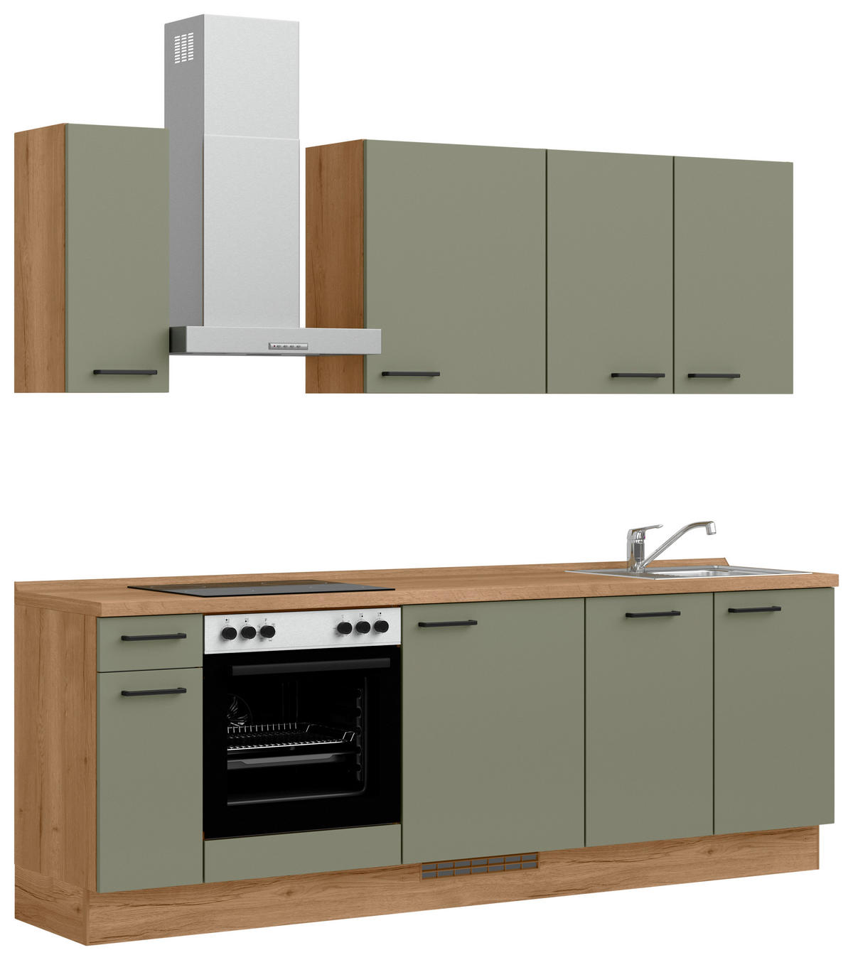KÜCHENLEERBLOCK Senso 240 cm  in Eichefarben, Olivgrün  - Eichefarben/Schwarz, MODERN, Holzwerkstoff/Metall (240cm) - Nobilia